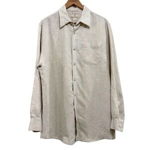 Paradise Collection Mens Large 100% Washable Linen Long Sleeve Button Down Shirt